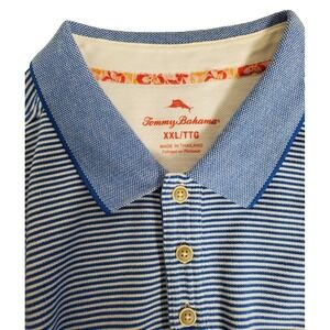 Tommy Bahama Polo Shirt Mens 2XL Blue Striped Short Sleeves XXL Golf